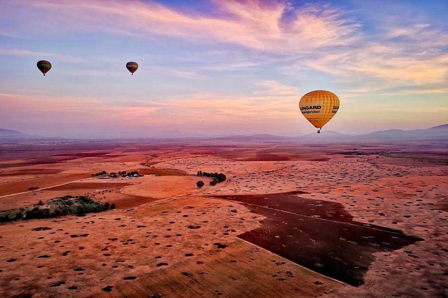 Adventure over. Atlas Mountains hot Air Balloon. Marrakesh Desert event.